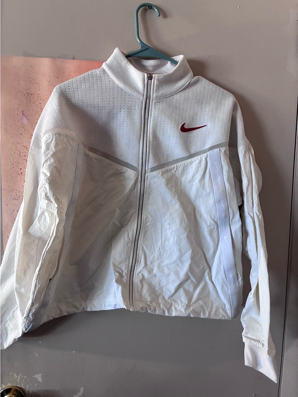 Nike White Bomber Jacket with Red Swoosh